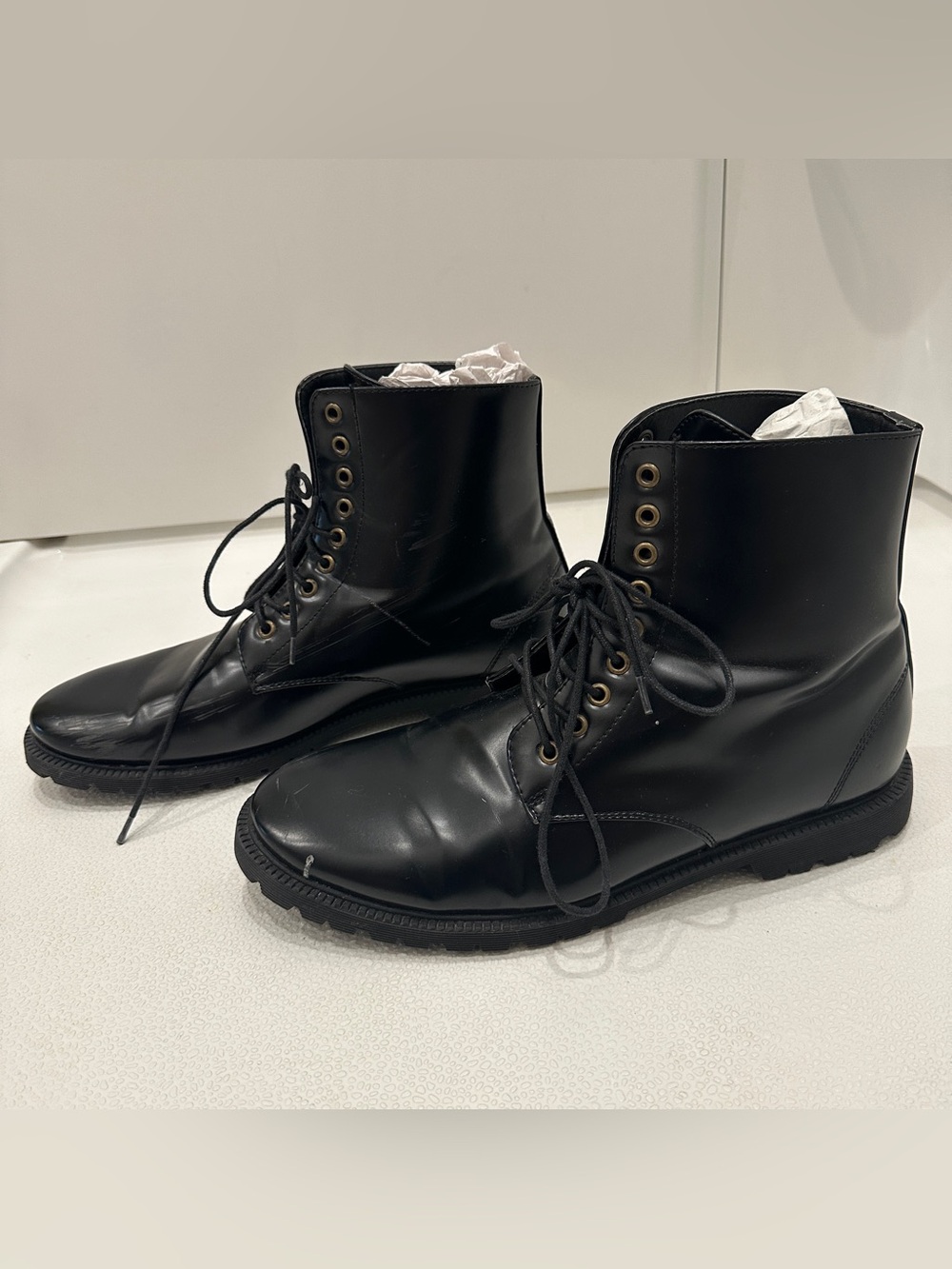 🔥21 Men Forever 21 Black Lace Up Combat Fashion Boots 🖤size 12